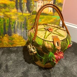 Vintage 50s straw basket purse